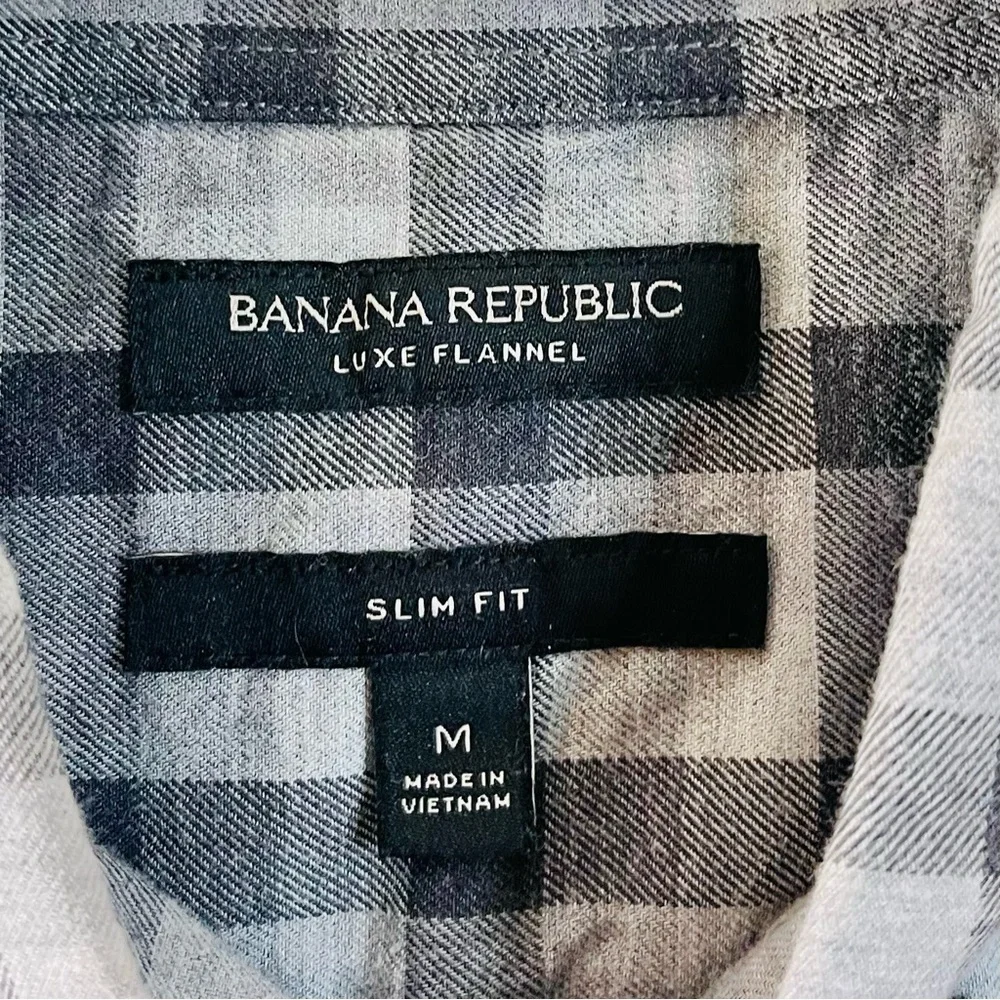 Banana Republic Luxe Flannel Slim Fit Plaid Button Down Shirt Size M Pocket